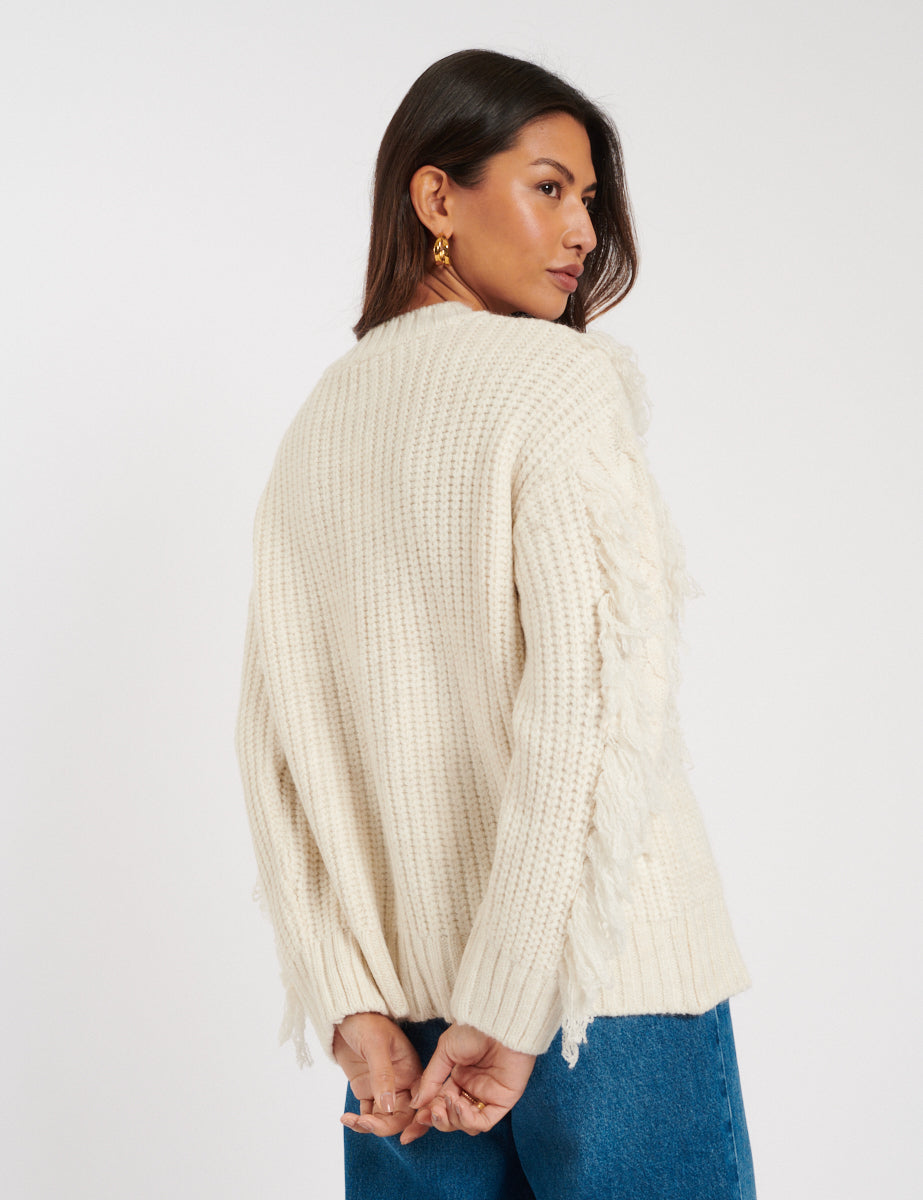 Cream Cable Knitted Fringe Jumper