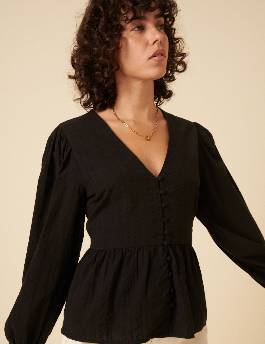 Black Balloon Sleeve Ria Blouse