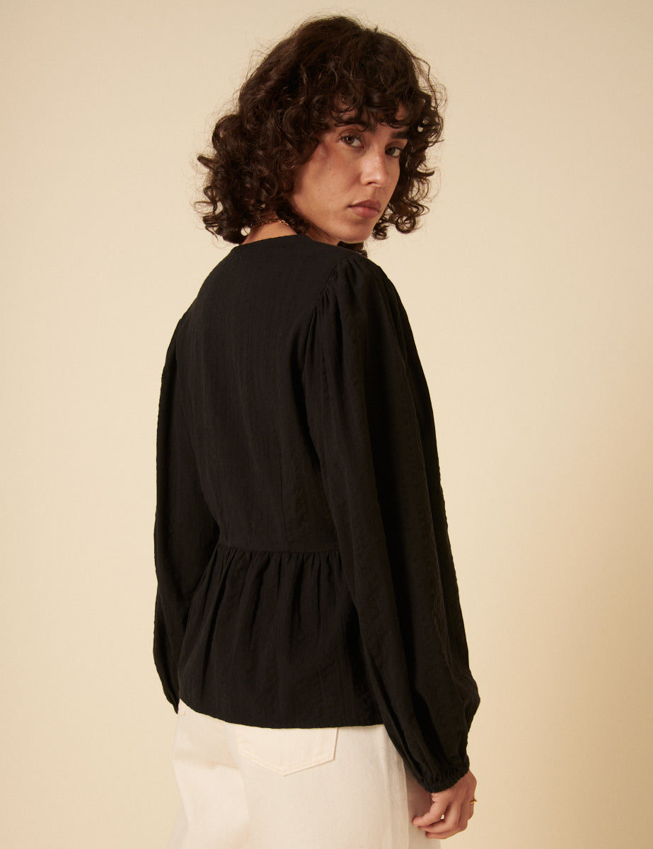 Black Balloon Sleeve Ria Blouse