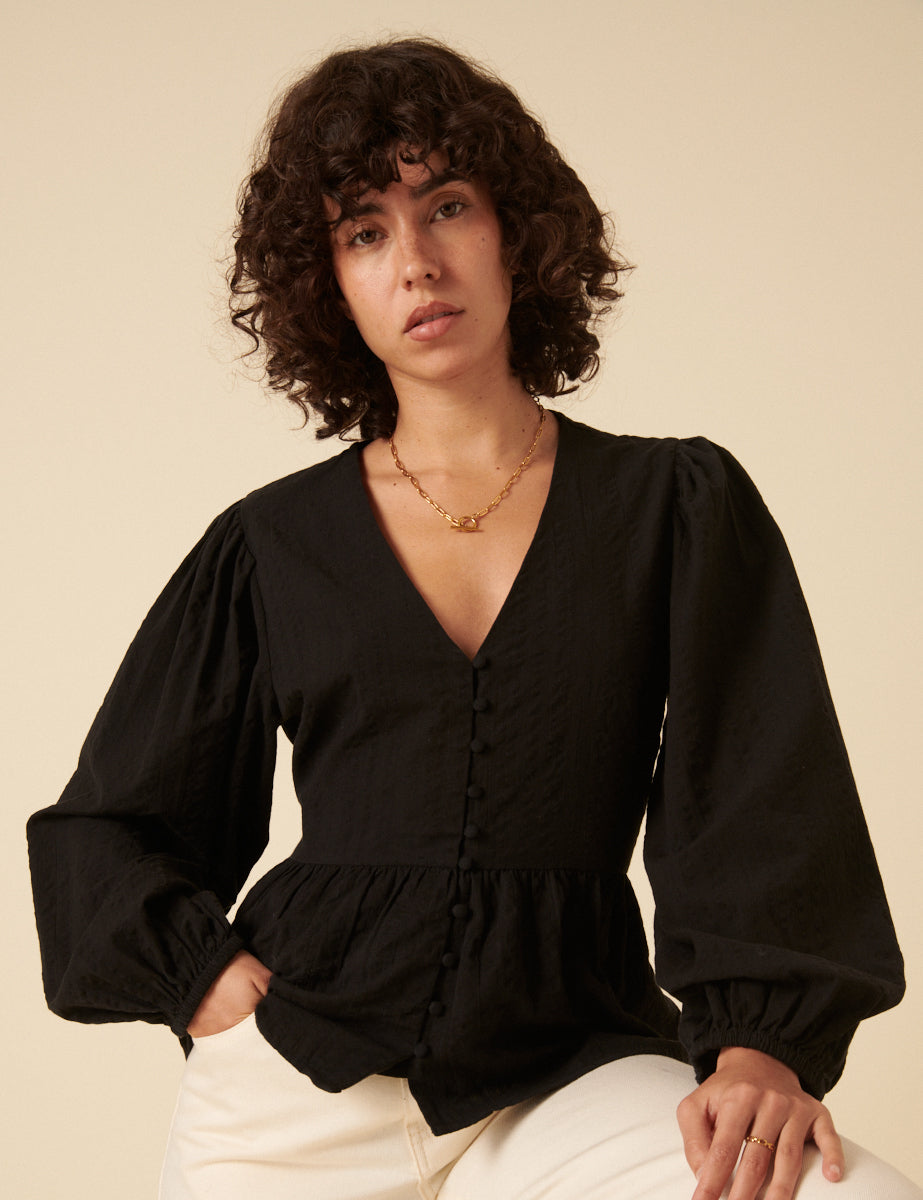 Black Balloon Sleeve Ria Blouse