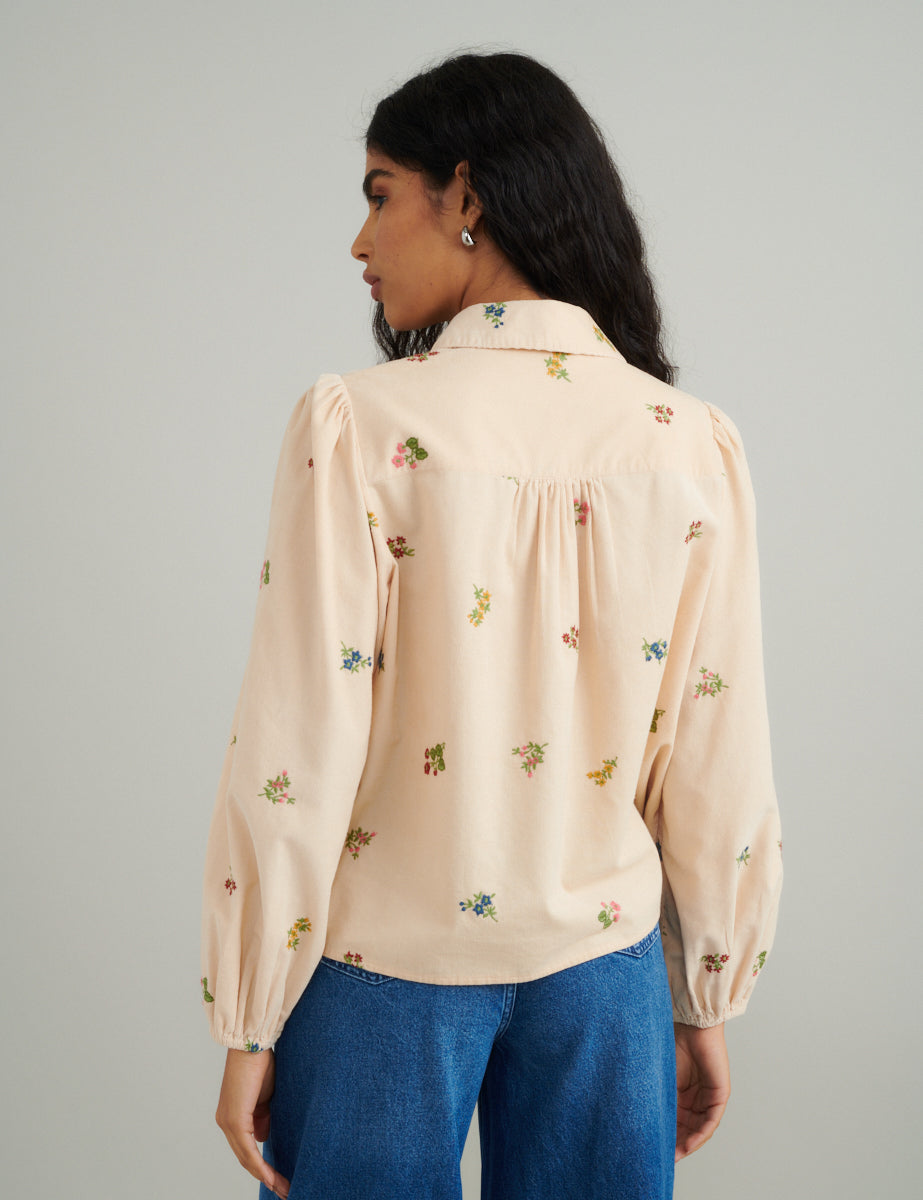 Peach Floral Embroidered Shirt