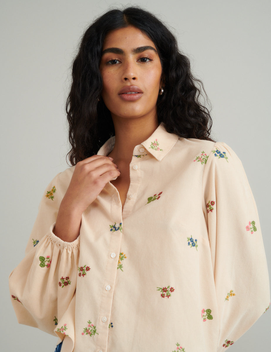 Peach Floral Embroidered Shirt