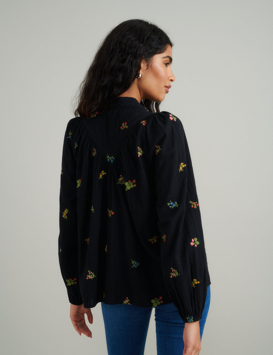 Black Floral Emboidered Blouse