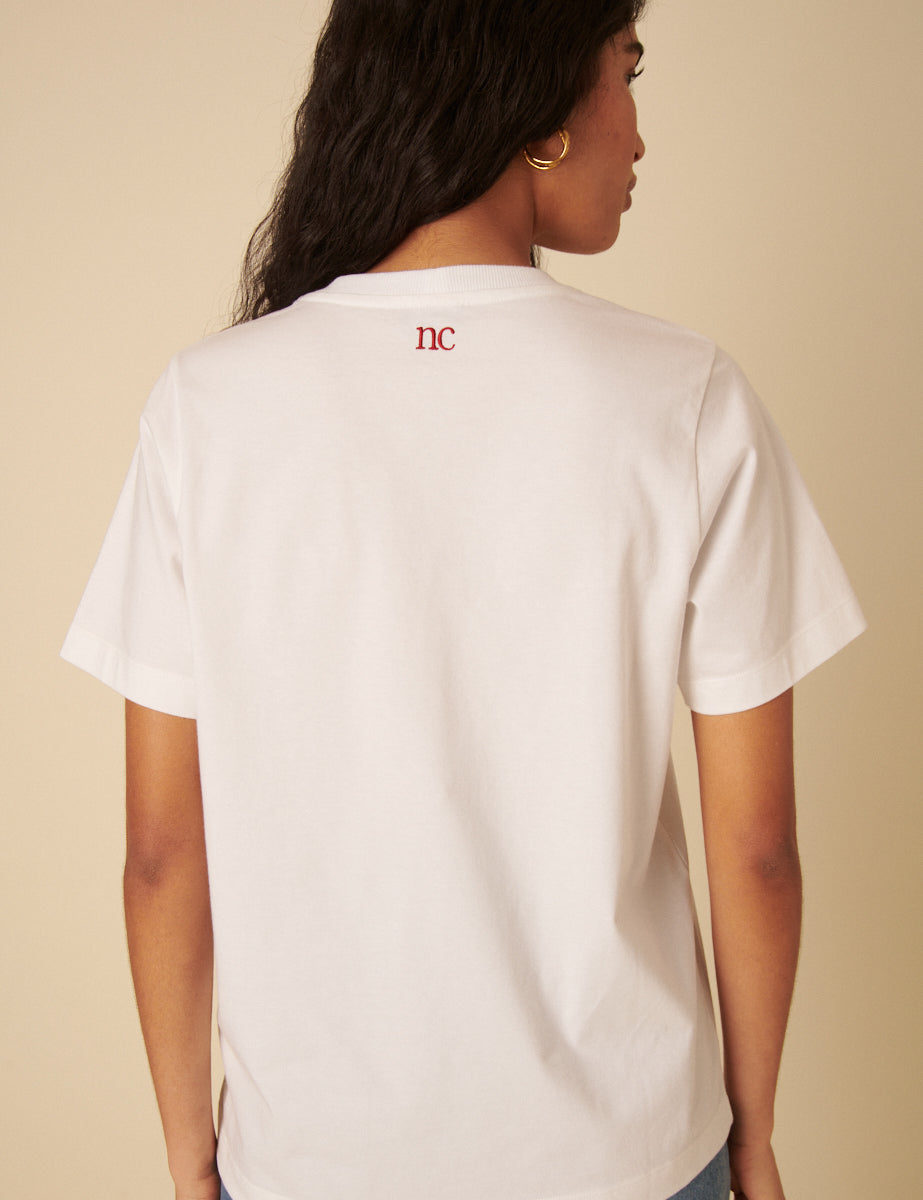 White Cherry Embroidered T-Shirt