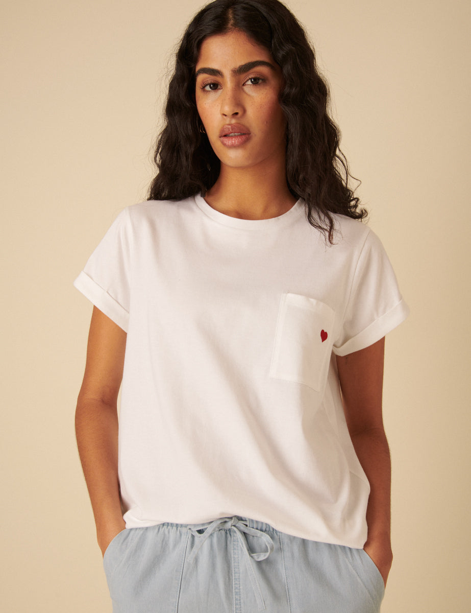 White Heart Embroidered T-Shirt