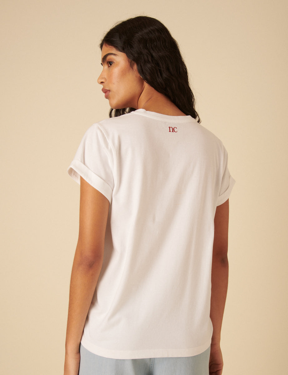 White Heart Embroidered T-Shirt