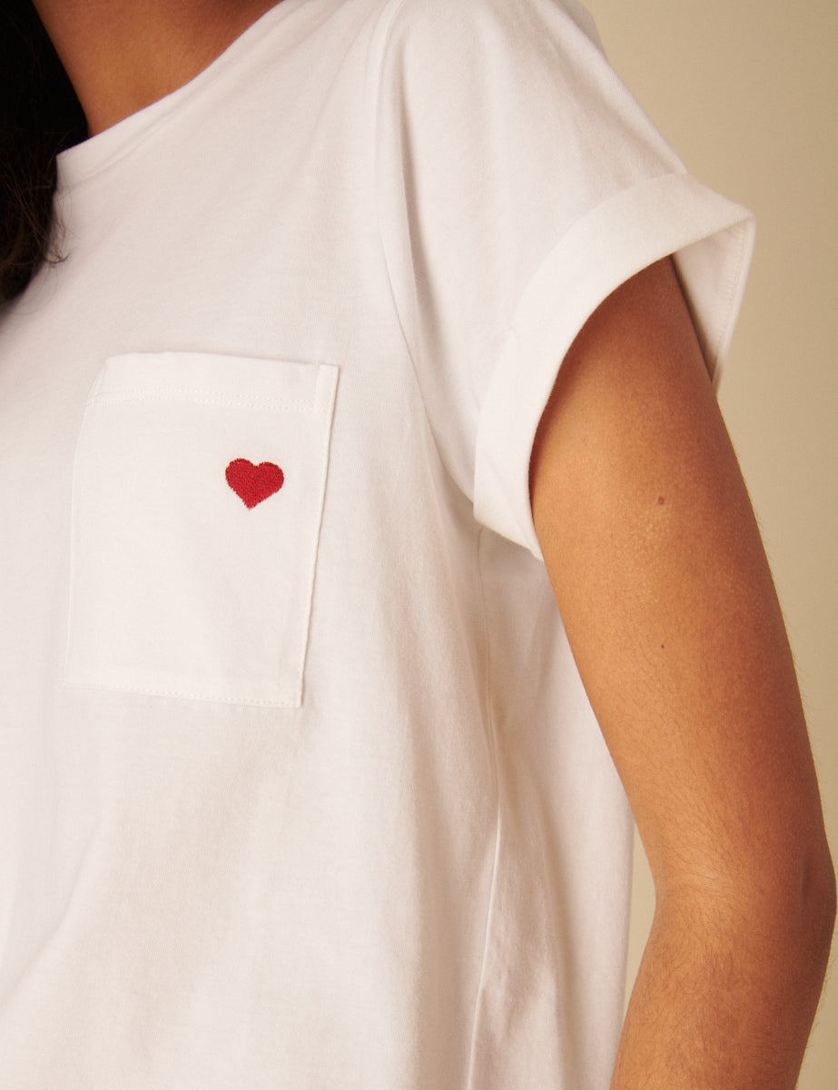 White Heart Embroidered T-Shirt