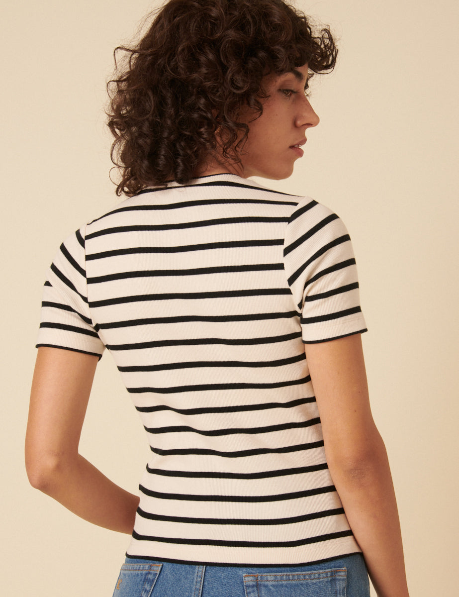 Black and White Stripe Crew Neck T-Shirt