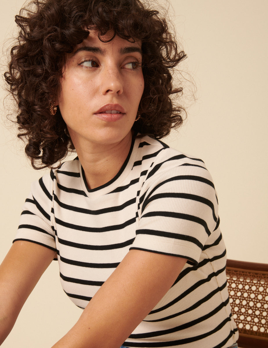 Black and White Stripe Crew Neck T-Shirt