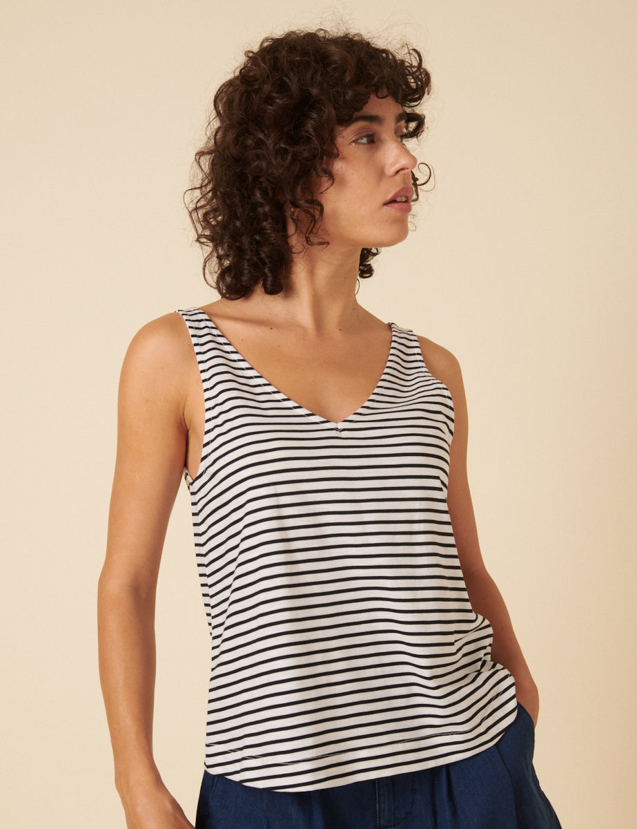 Black And White Striped Vest Top