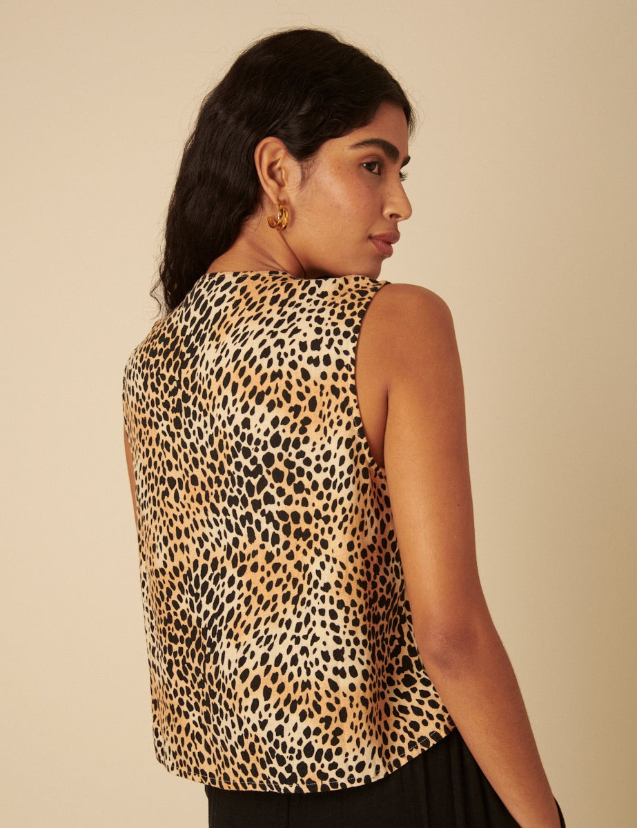 Leopard Print Tie Front Linen-blend Tessa Top