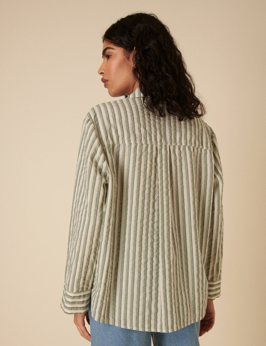 Green Stiped Relaxed Shirt