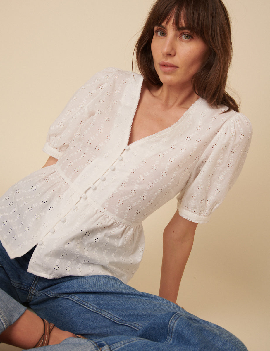 White Broderie Anglaise Ria Blouse