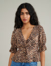 Leopard Print Tie Front Top
