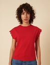 Red Crochet Trim Cap Sleeve T-Shirt