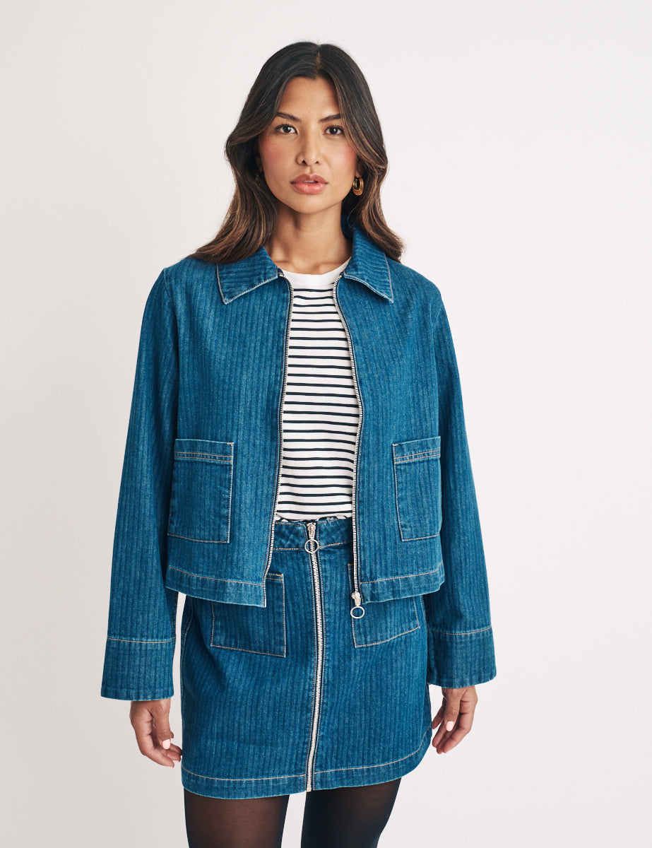 Denim Zip Through Swing Jacket