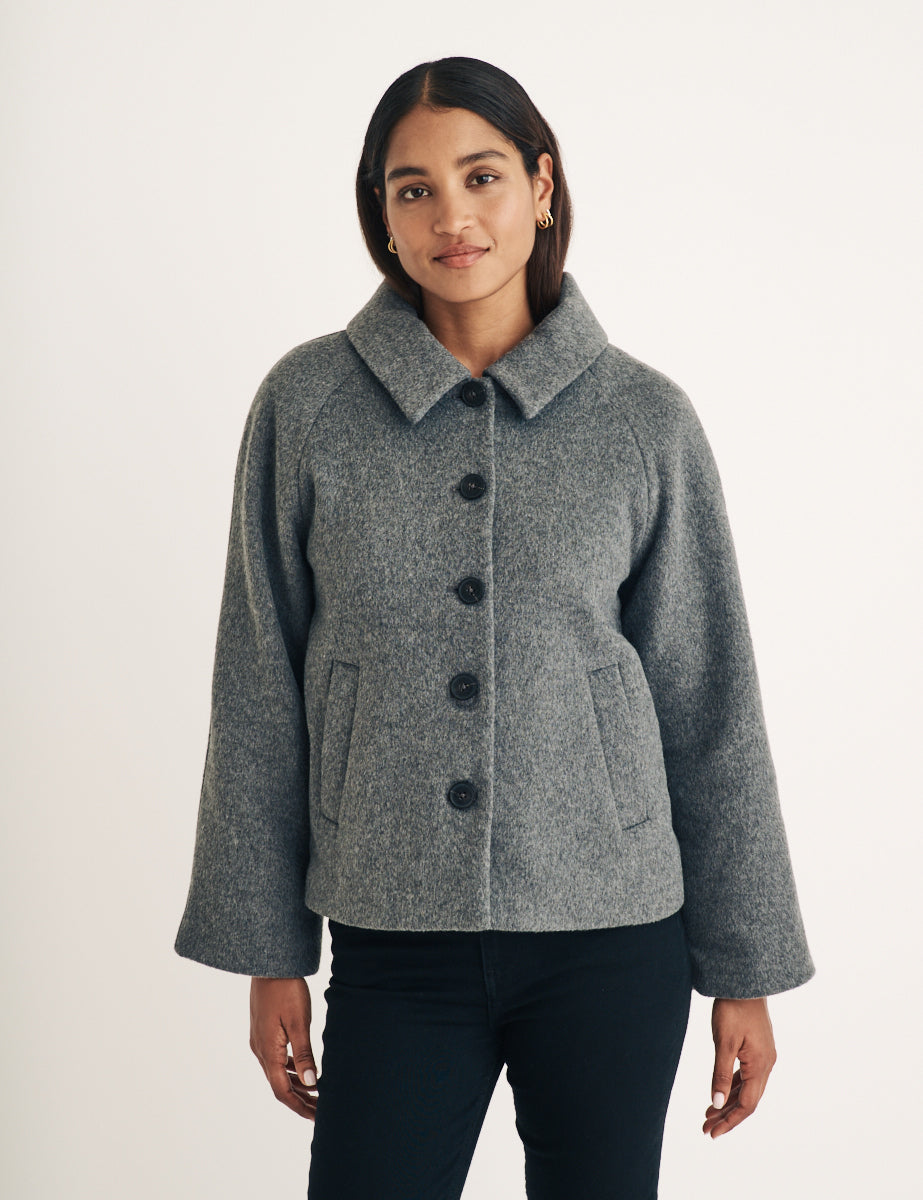 Grey Wool Blend Cropped Jacket