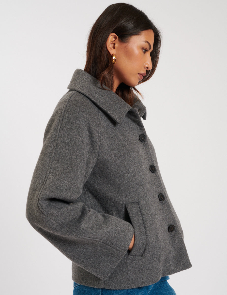 Grey Wool Blend Cropped Jacket