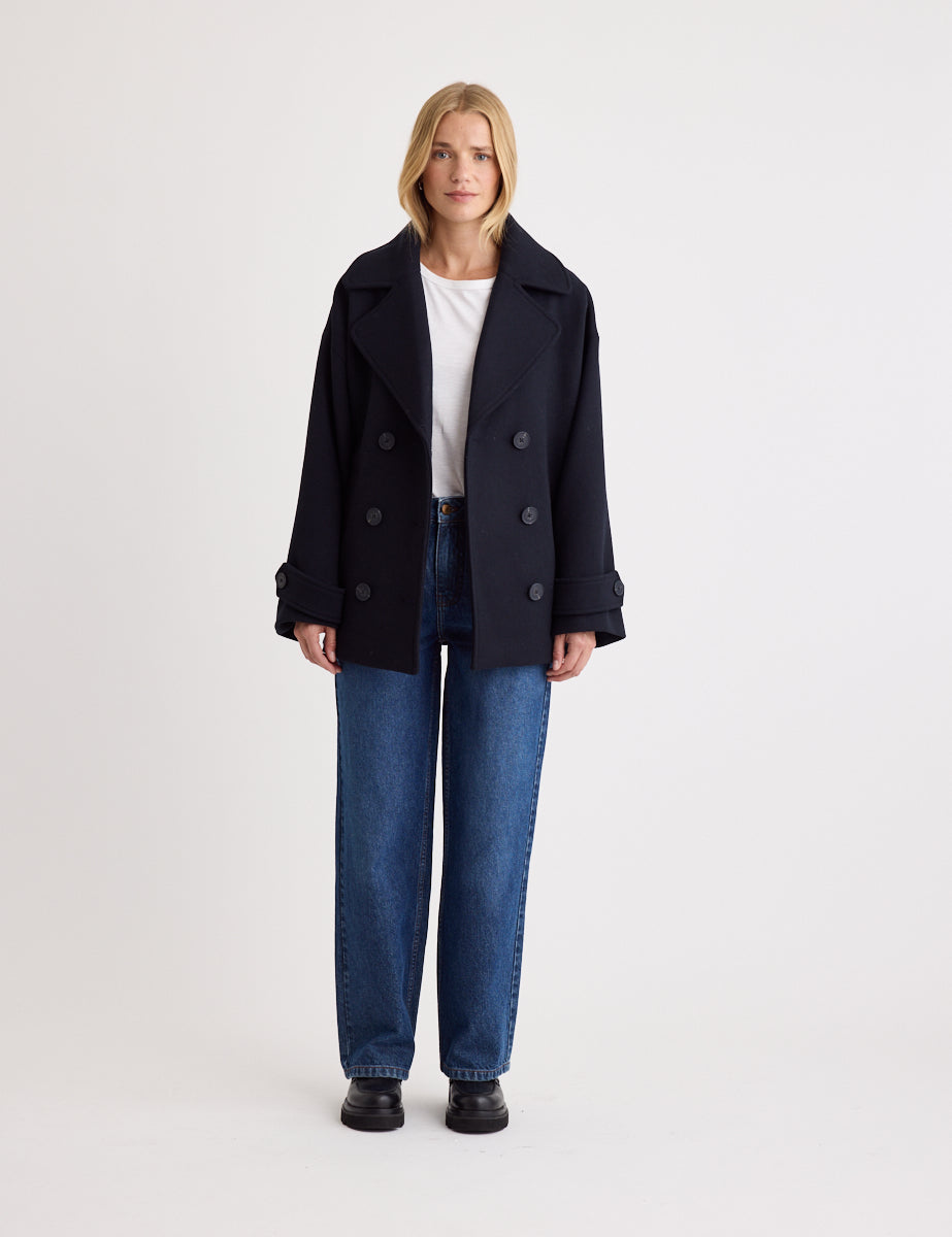 Navy Wool Blend Pea Coat