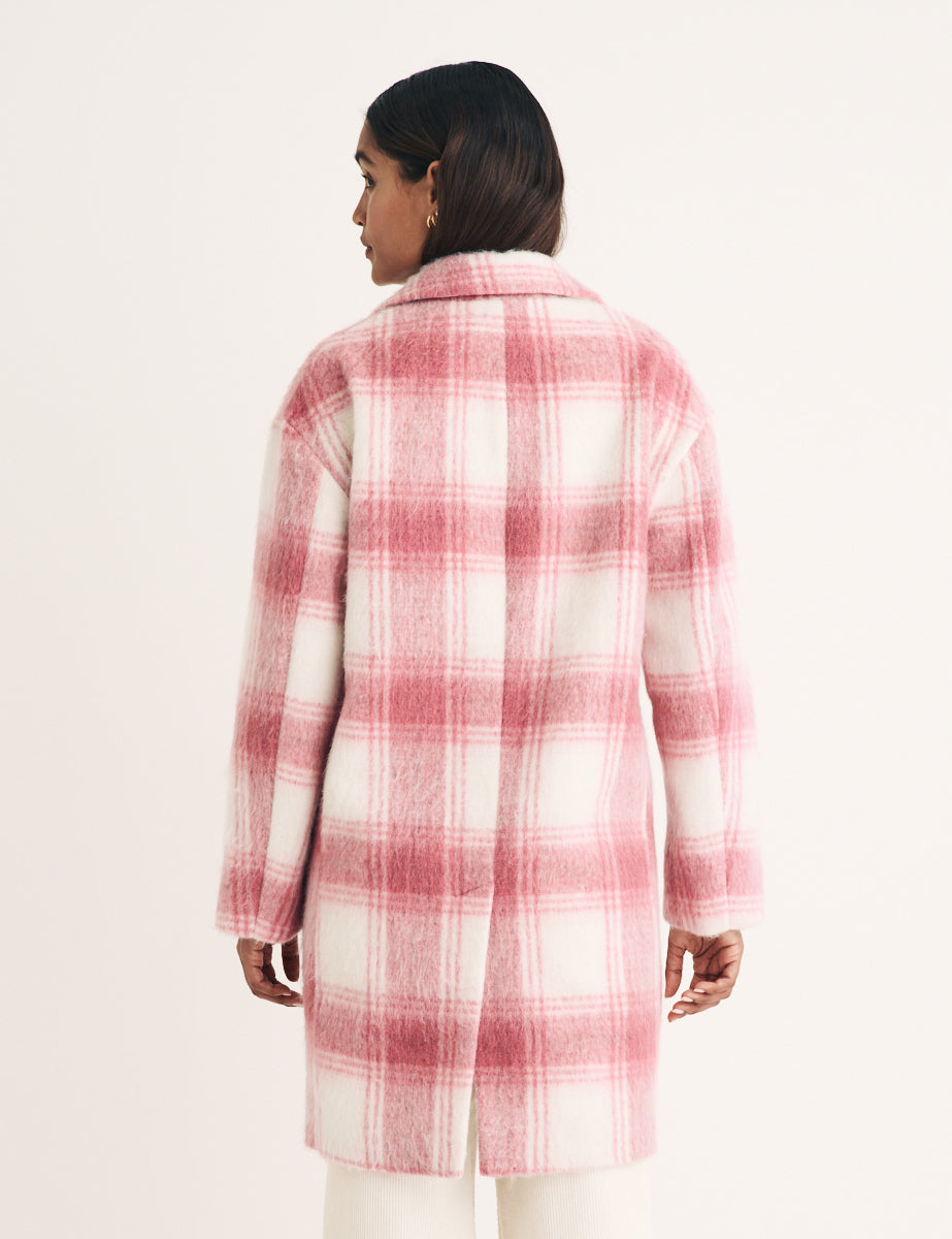 Pink Check Wool Blend Coat