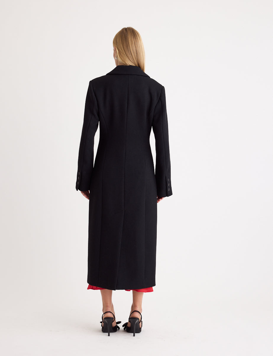 Black Tailored Wool Blend Coat