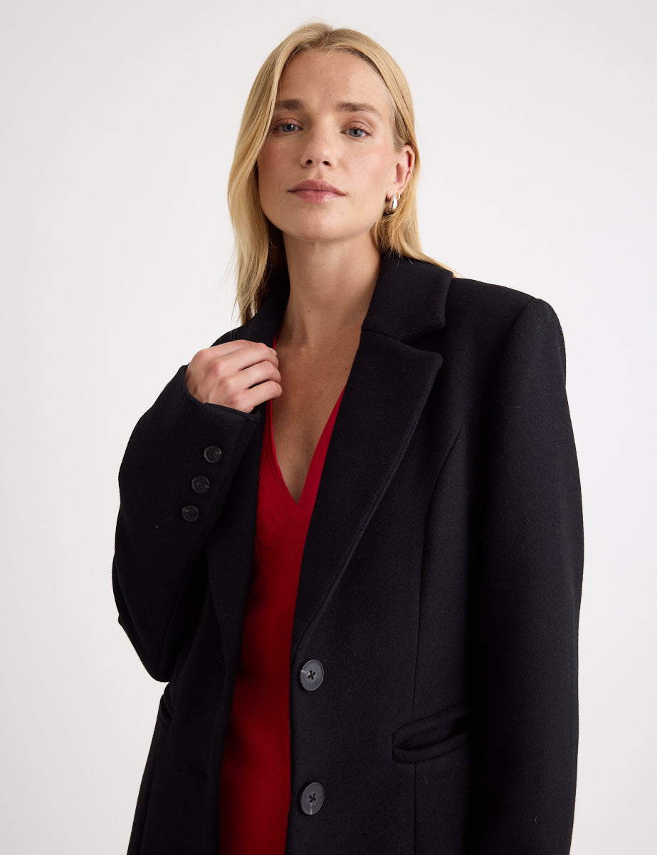 Black Tailored Wool Blend Coat