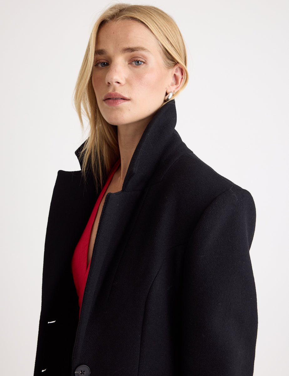 Black Tailored Fitted Wool Blend Coat