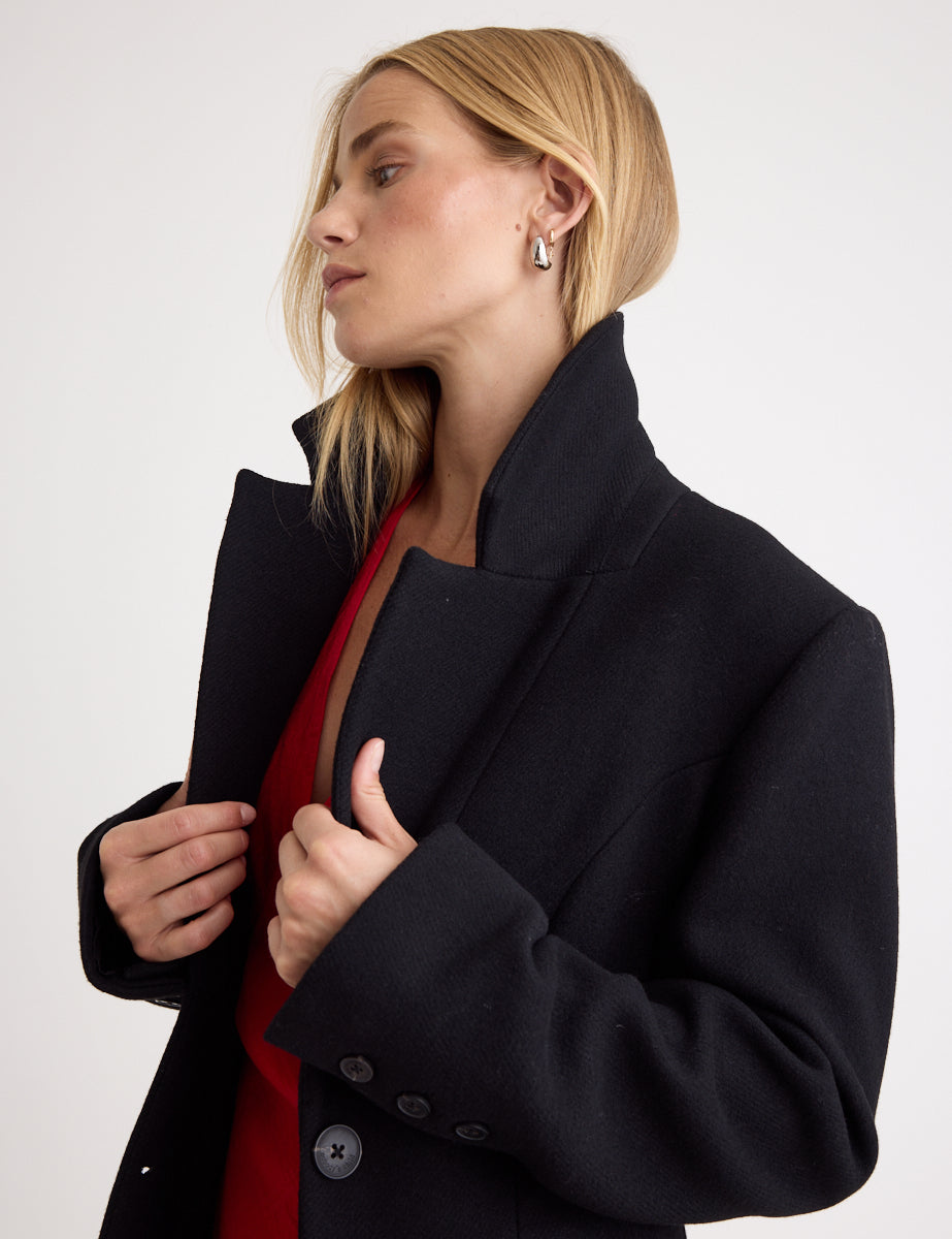 Black Tailored Fitted Wool Blend Coat