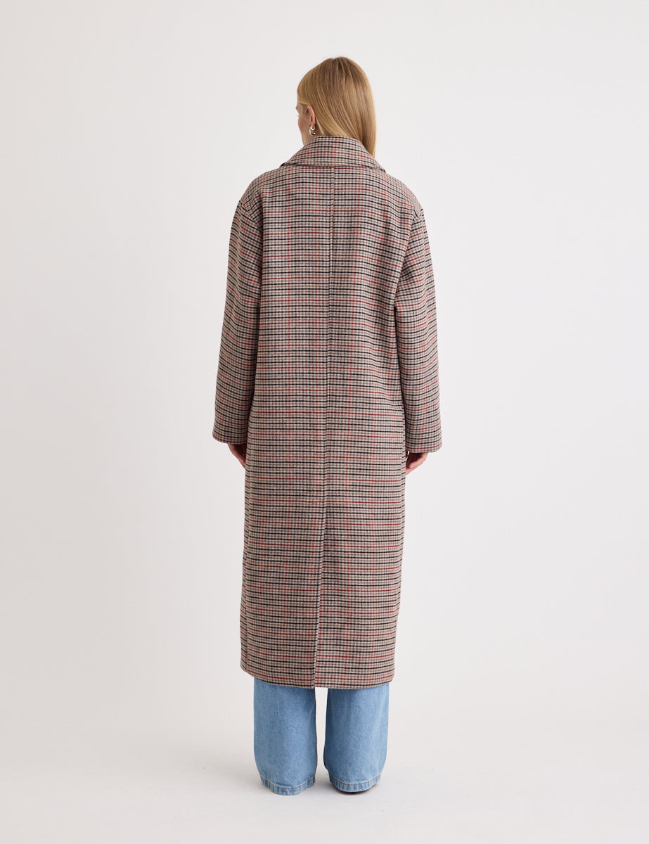 Oversized Heritage Check Double Breasted Wool Blend Coat