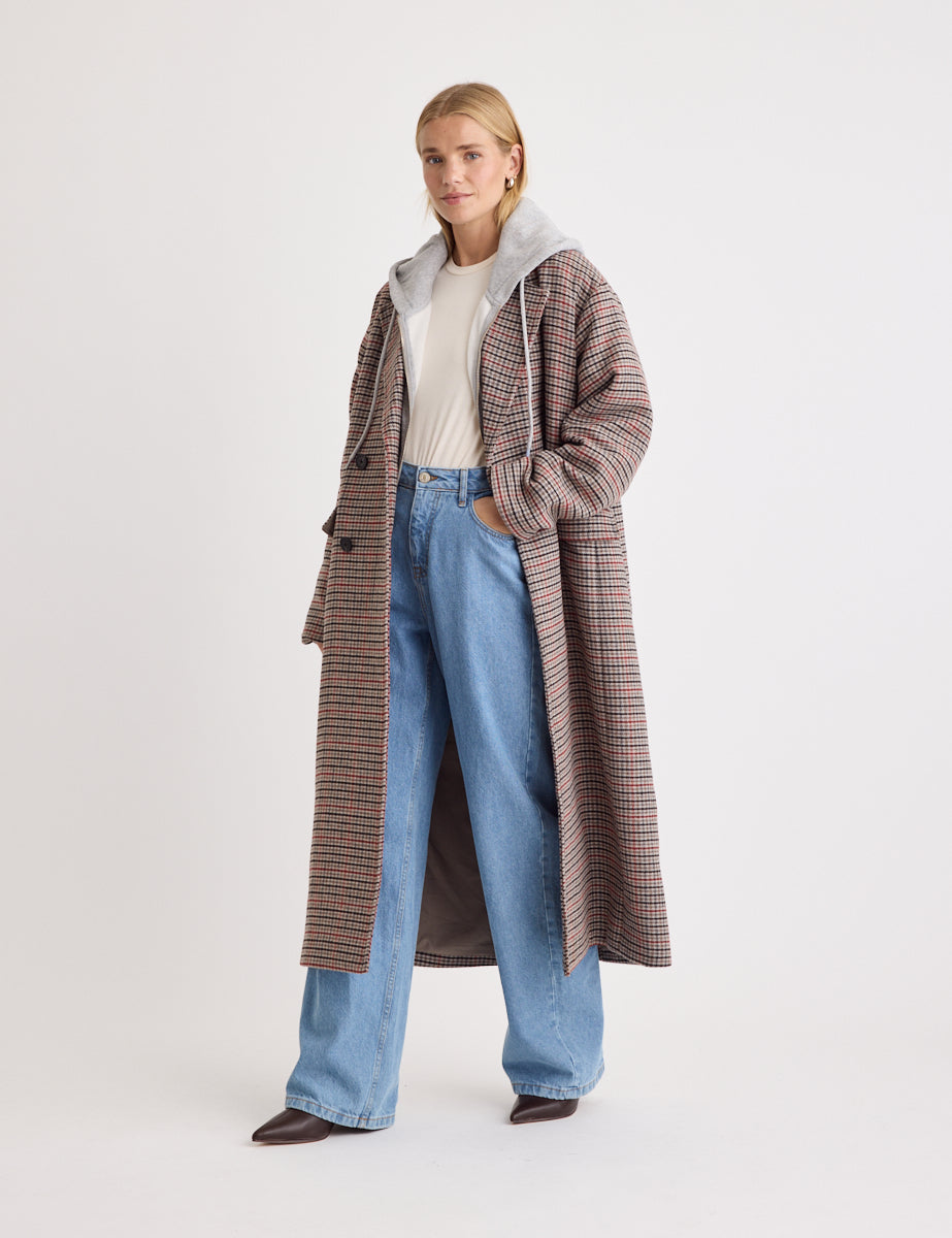 Oversized Heritage Check Double Breasted Wool Blend Coat