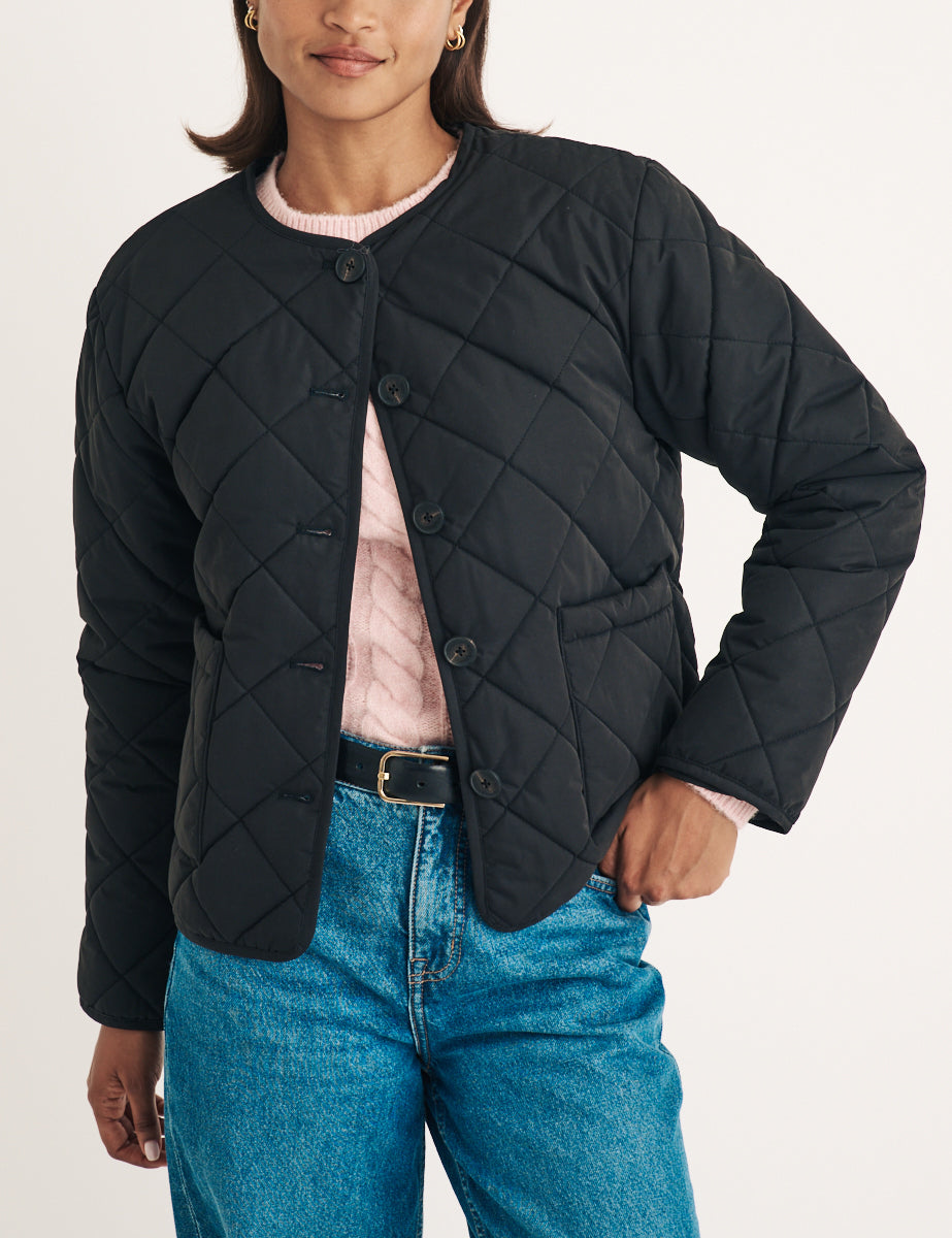 Black Quilted Bomber Jacket