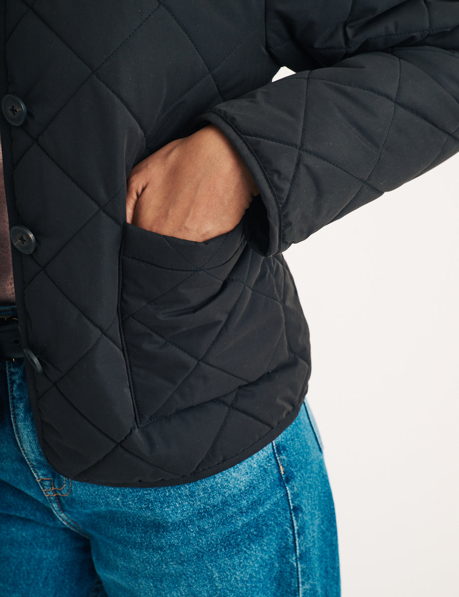 Black Quilted Bomber Jacket