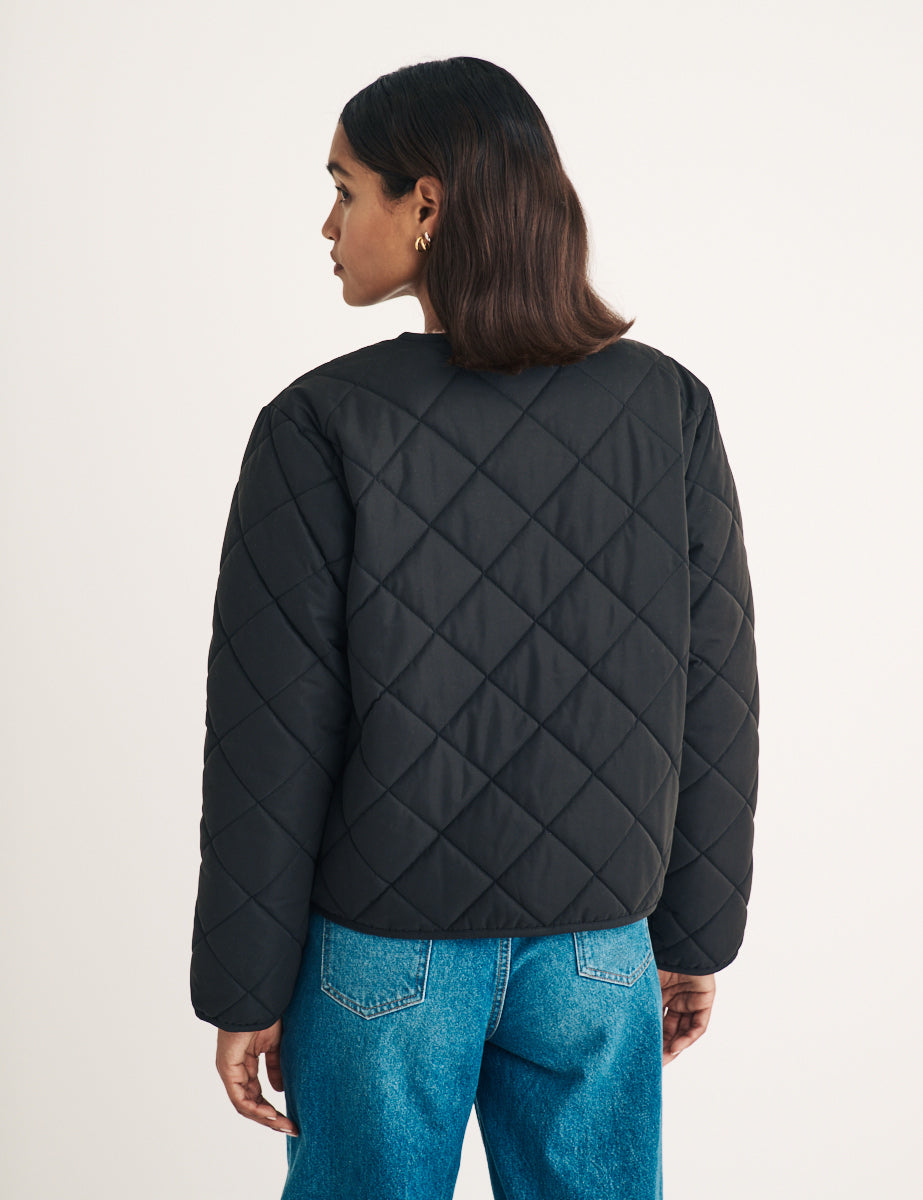 Black Quilted Bomber Jacket