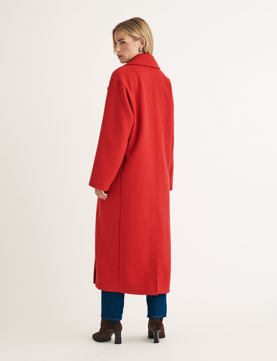 Oversized Red Double Breasted Wool Blend Coat