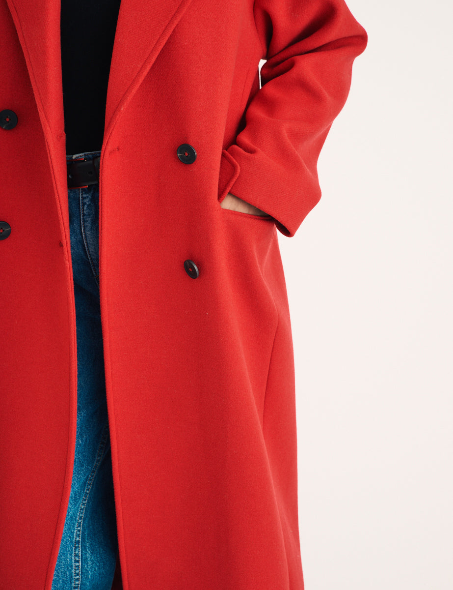 Oversized Red Double Breasted Wool Blend Coat