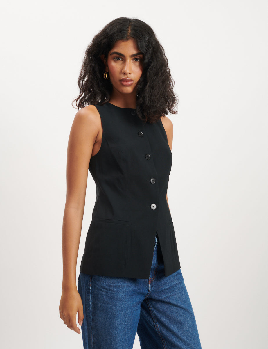 Black Longline Waistcoat