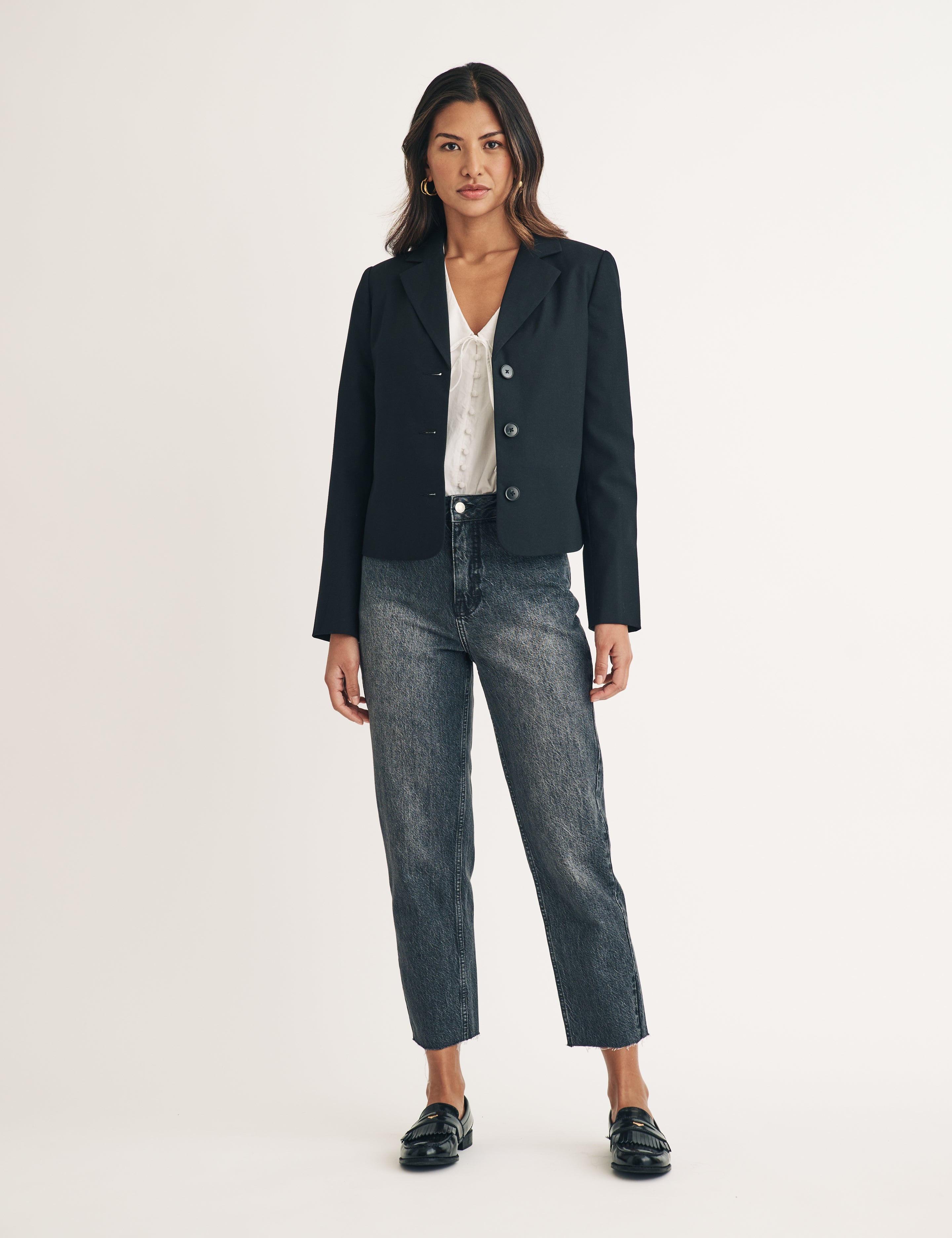 Black Wool Blend Cropped Blazer