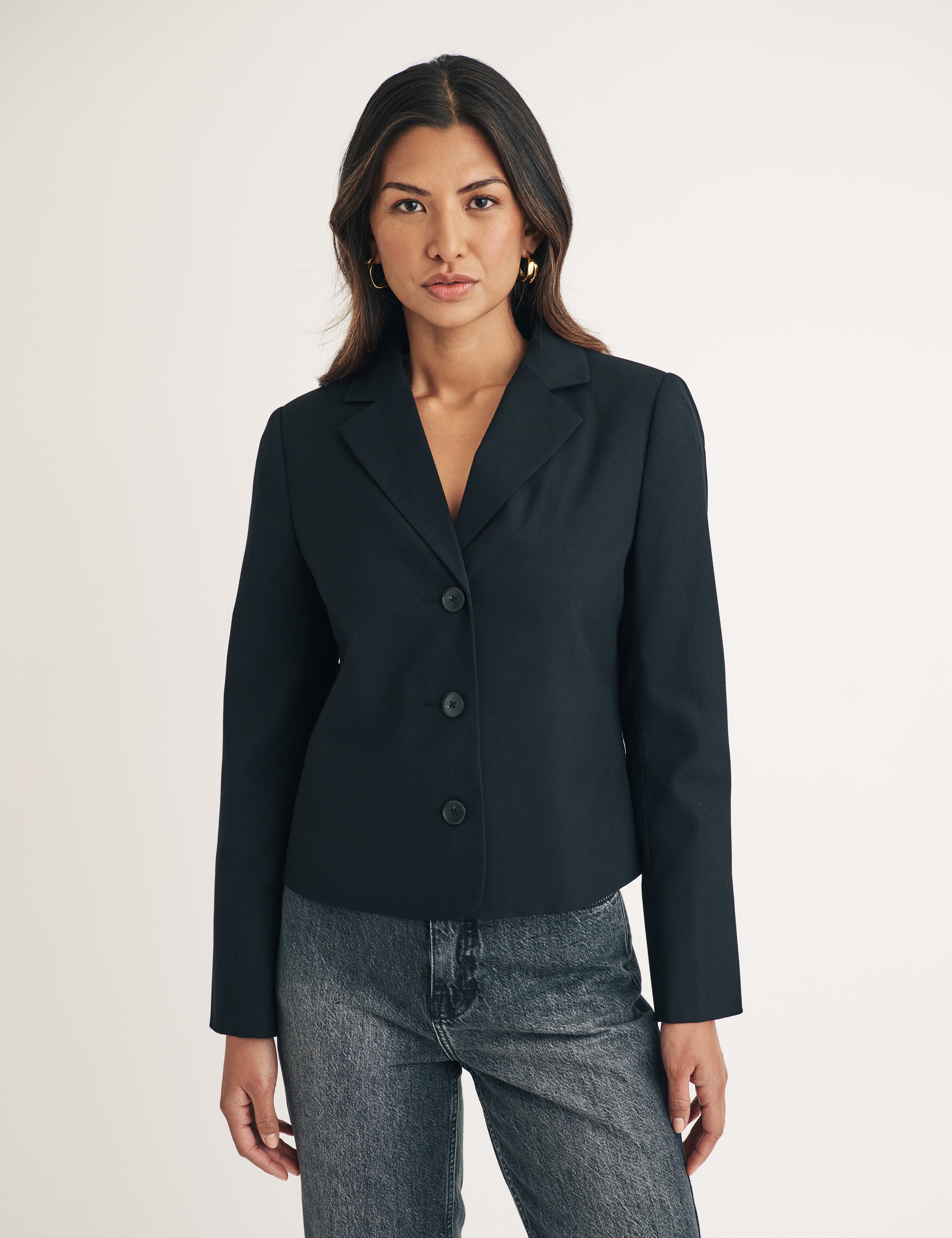 Black Wool Blend Cropped Blazer