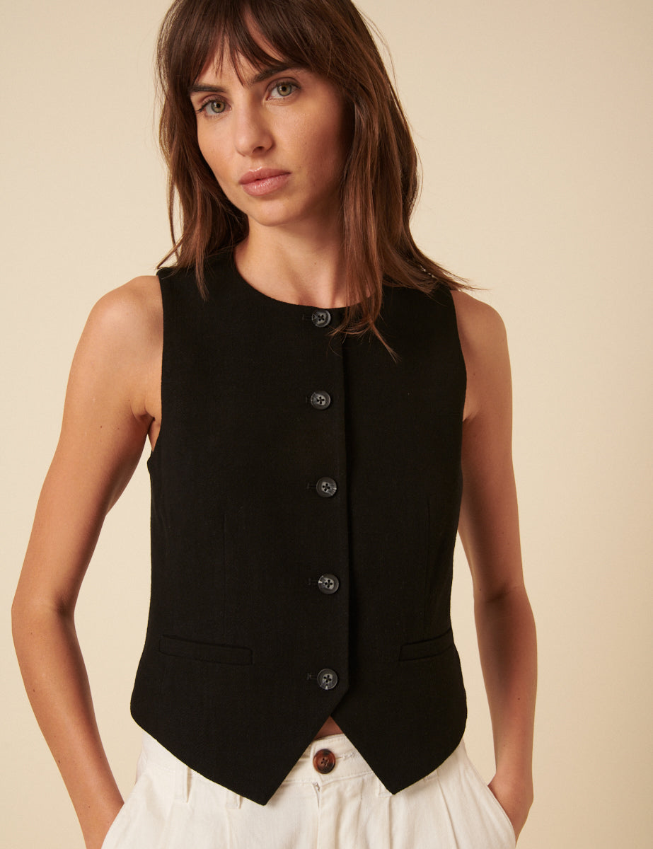 Black Tailored Crew Neck Waistcoat