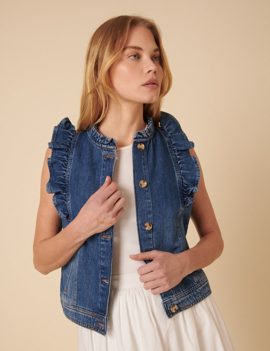 Blue Denim Frill Waistcoat