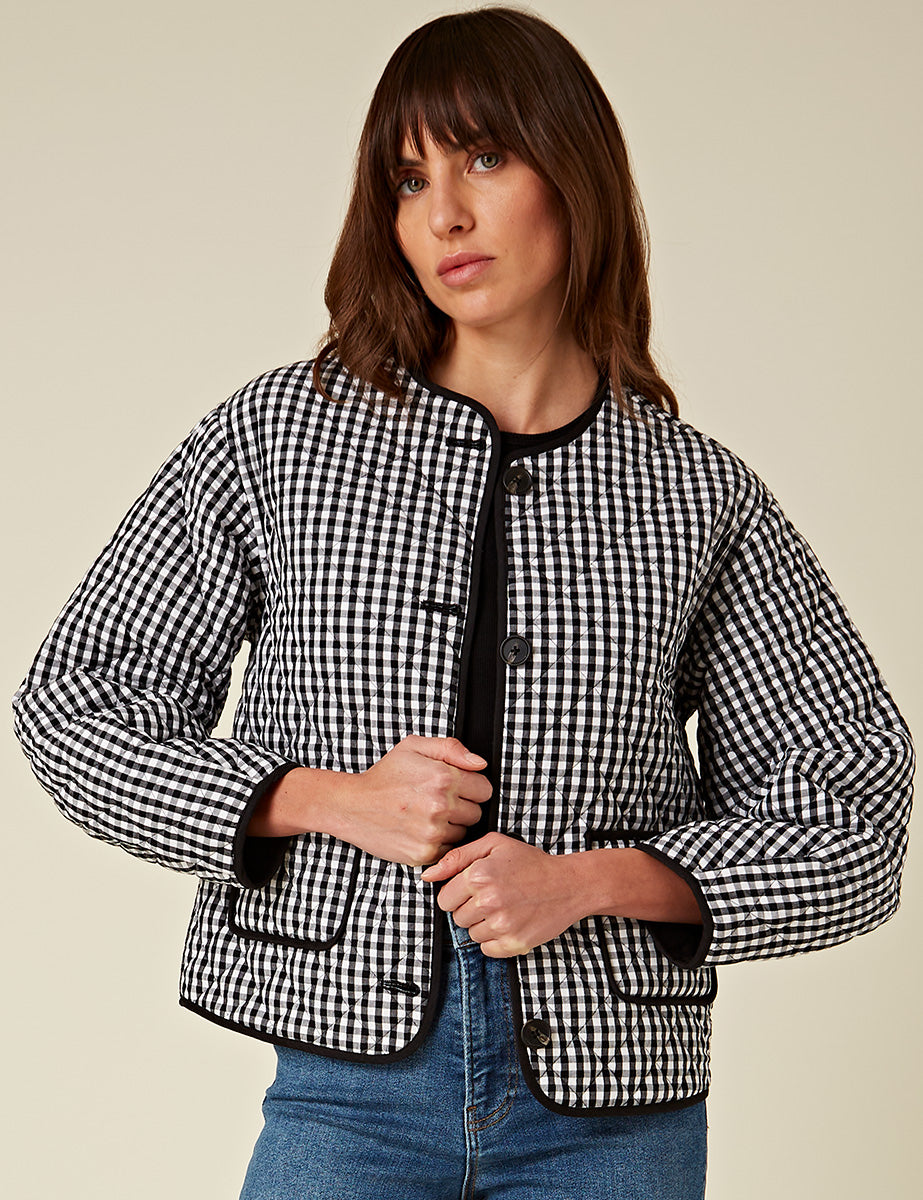 Black Gingham Reversible Quilted Jacket