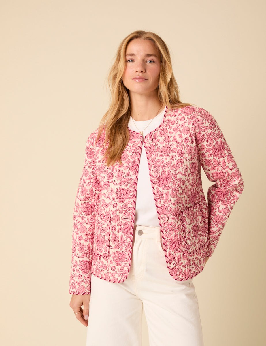 Pink Floral Quilted Reversible Jacket