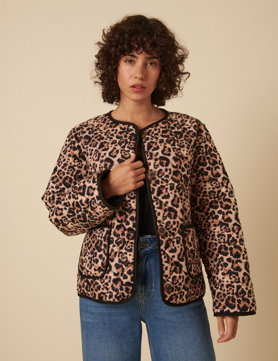 Leopard Print Quilted Jacket