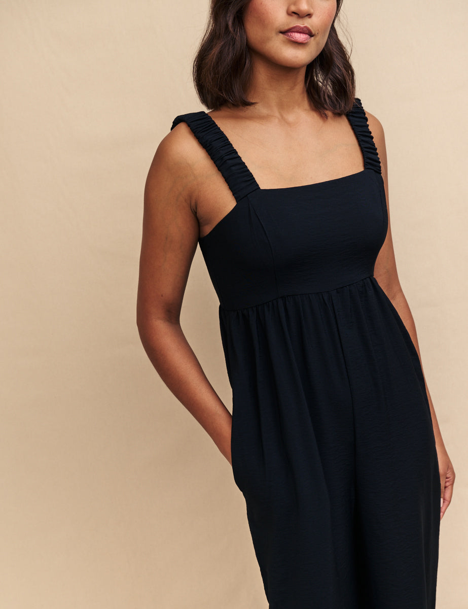 Black Ruffle Strap Sleeveless Jumpsuit