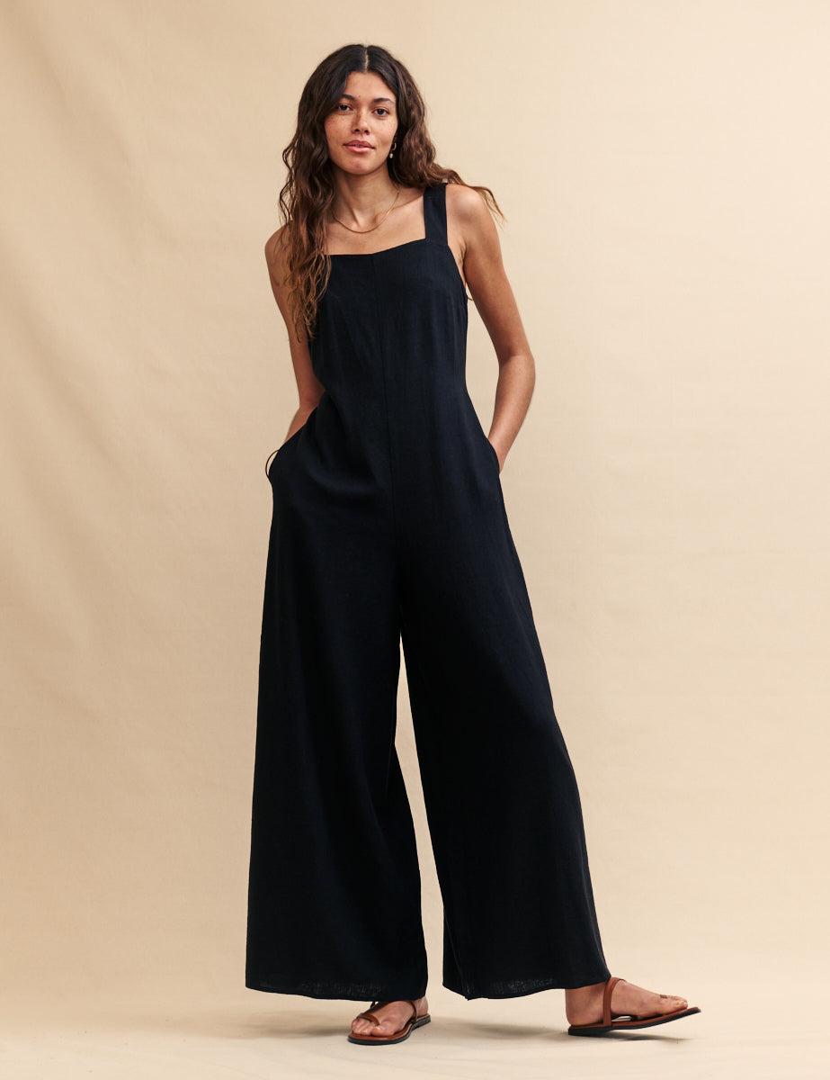 Black Linen-blend Brianna Jumpsuit