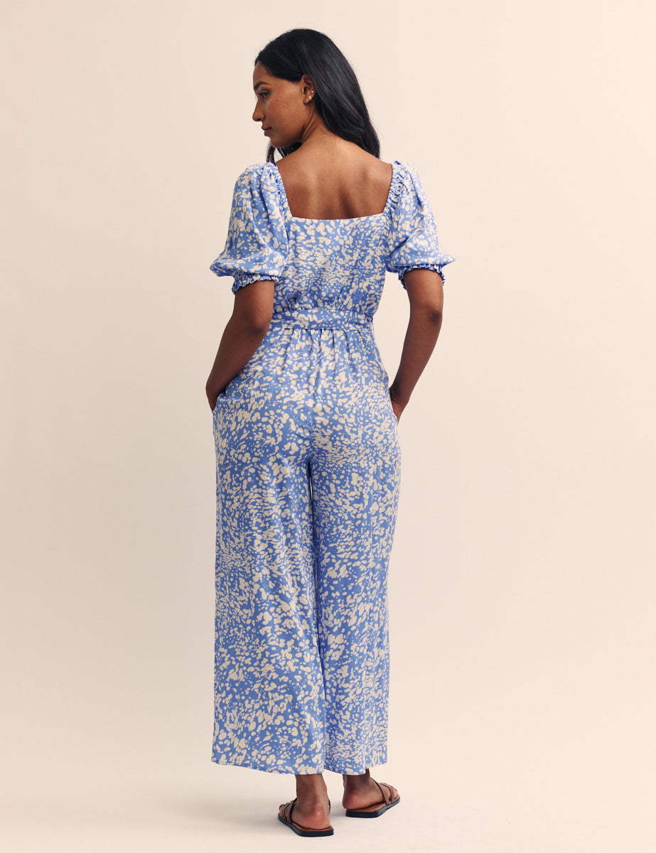 Blue Printed Tie Waist Romilly Jumpsuit