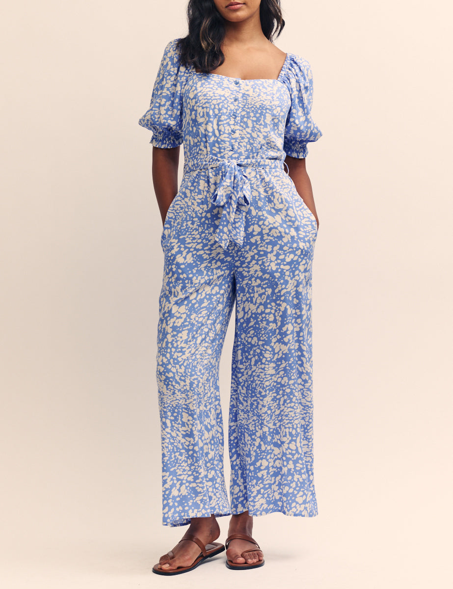 Blue Printed Tie Waist Romilly Jumpsuit