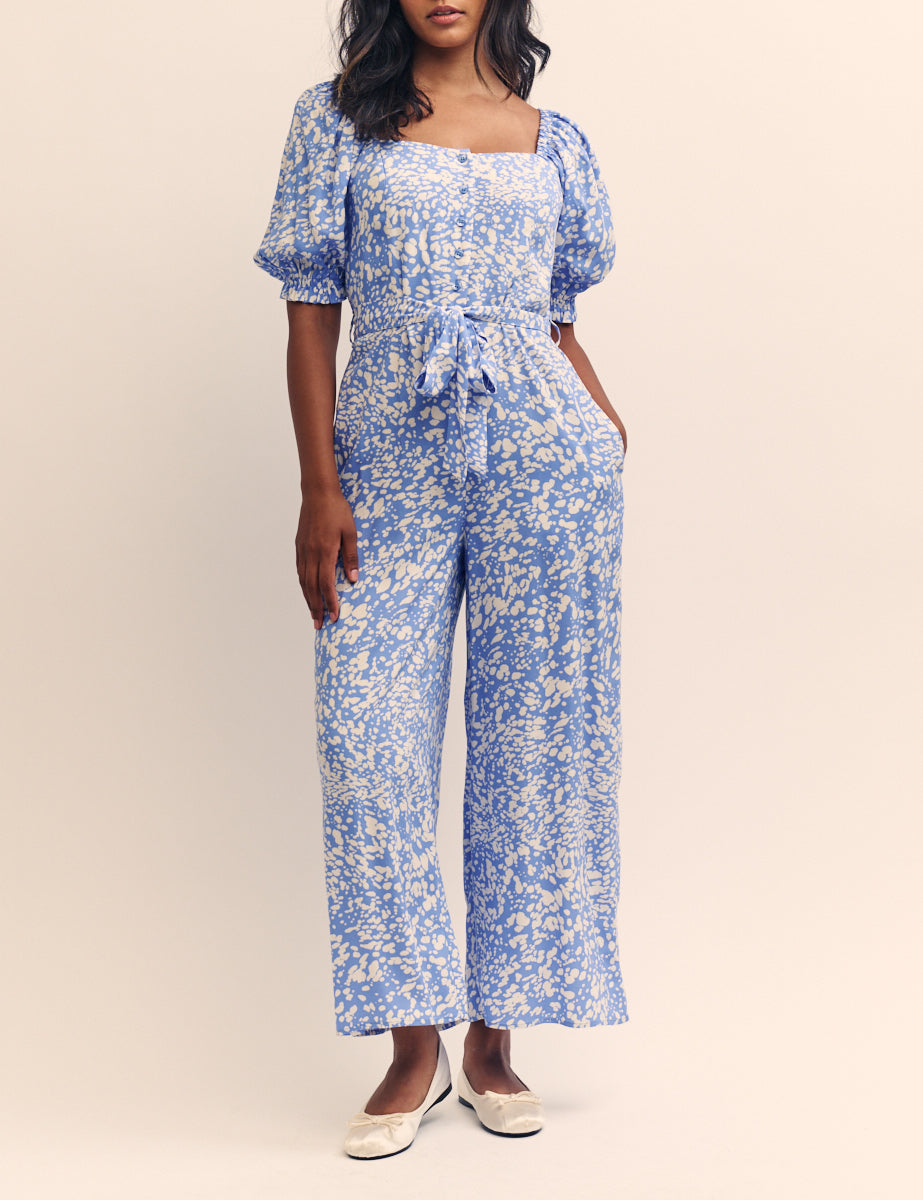 Blue Printed Tie Waist Romilly Jumpsuit