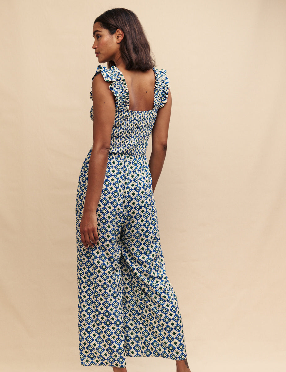 Blue Tile Print Maya Jumpsuit