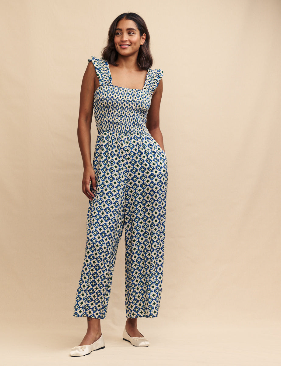 Blue Tile Print Maya Jumpsuit